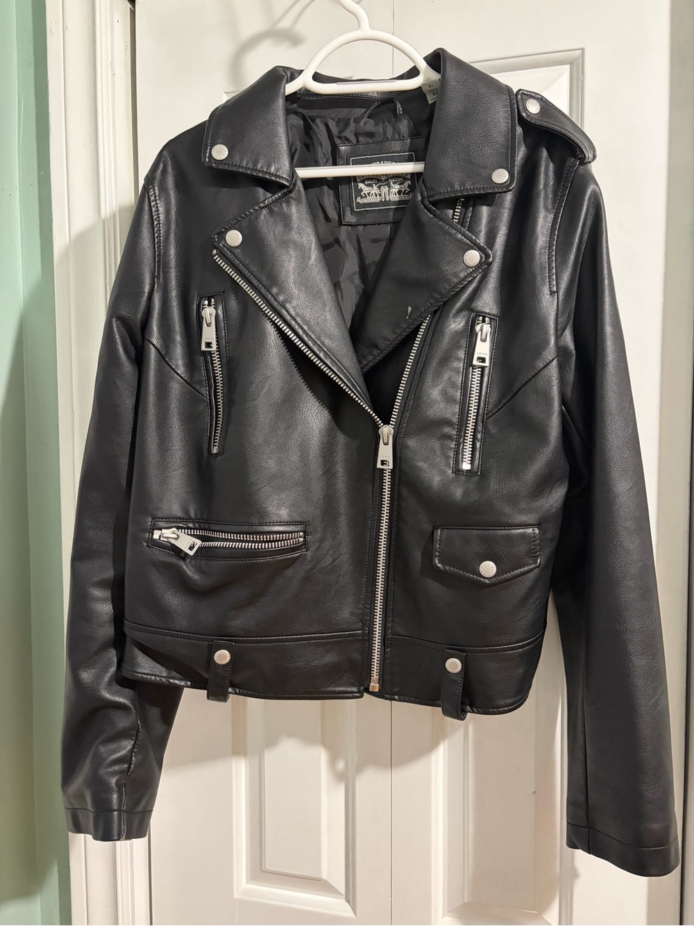 Levi's Black Faux Leather Moto Jacket with Silver Hardware